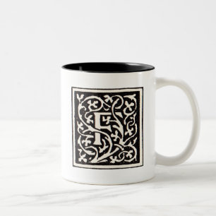 Vintage Monogramm F Art Nouveau Buchstabe Zweifarbige Tasse