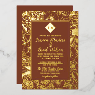 Vintage Monogramm   Floral Wedding Terracotta Gold Folieneinladung