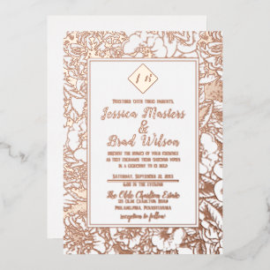 Vintage Monogramm   Floral Wedding White Rose Gold Folieneinladung