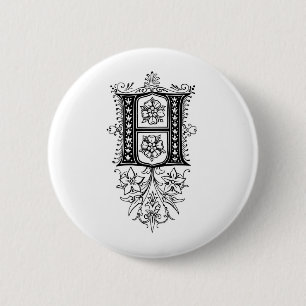 Vintage Monogramm H Florales Anfangsbuchstabe Button