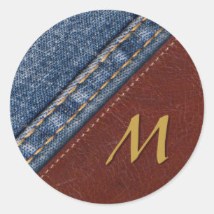 Vintage-Monogramm-Jeansleder und Leder Runder Aufkleber