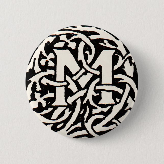 Vintage Monogramm M Art Nouveau Buchstabe Button (Vorderseite)