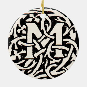 Vintage Monogramm M Art Nouveau Buchstabe Keramik Ornament