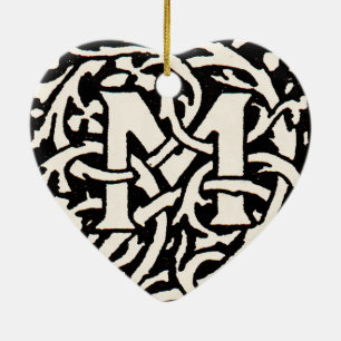 Vintage Monogramm M Art Nouveau Buchstabe Keramikornament