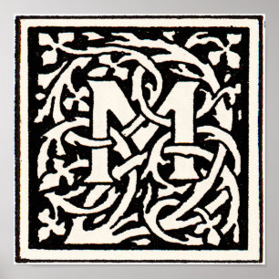 Vintage-Monogramm M Art Nouveau Buchstabe Poster
