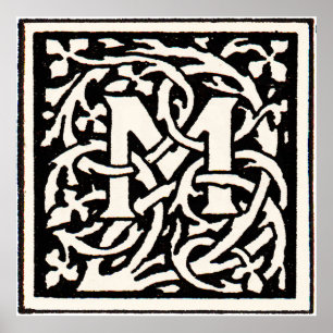 Vintage Monogramm M Art Nouveau Buchstabe Poster