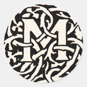 Vintage Monogramm M Art Nouveau Buchstabe Runder Aufkleber