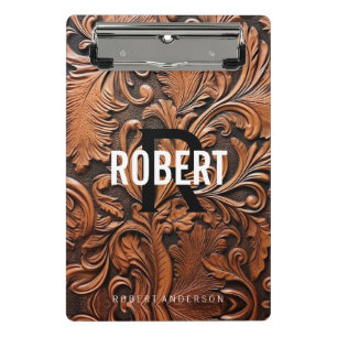 Vintage-Monogramm-Name aus geprägtem Leder Mini Klemmbrett