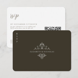 Vintage Monogramm   QR-Code-Hochzeitsantwort RSVP Karte