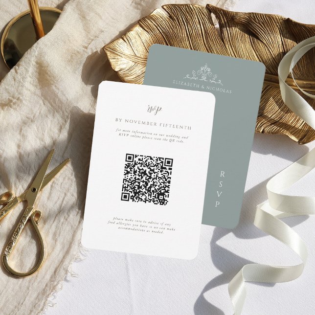 Vintage Monogramm | QR Code Wedding RSVP Karte (Von Creator hochgeladen)