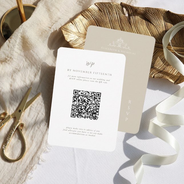 Vintage Monogramm | QR Code Wedding RSVP Karte (Von Creator hochgeladen)