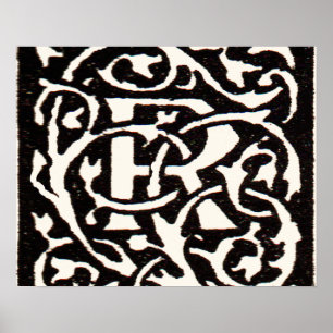Vintage Monogramm R Art Nouveau Buchstabe Poster