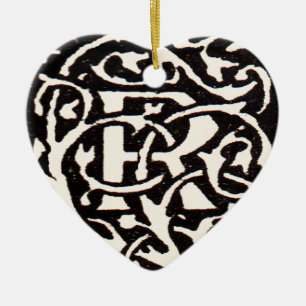 Vintage Monogramm R Art Nouveau  Keramik Ornament