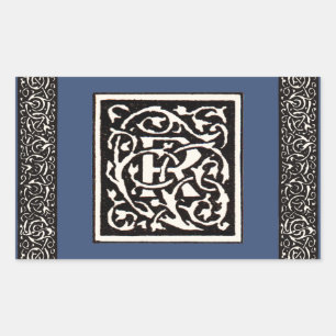 Vintage Monogramm R Art Nouveau Rechteckiger Aufkleber