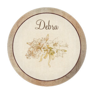 Vintage Monogramm Rosa und Gelbe Blumen Schneidebrett