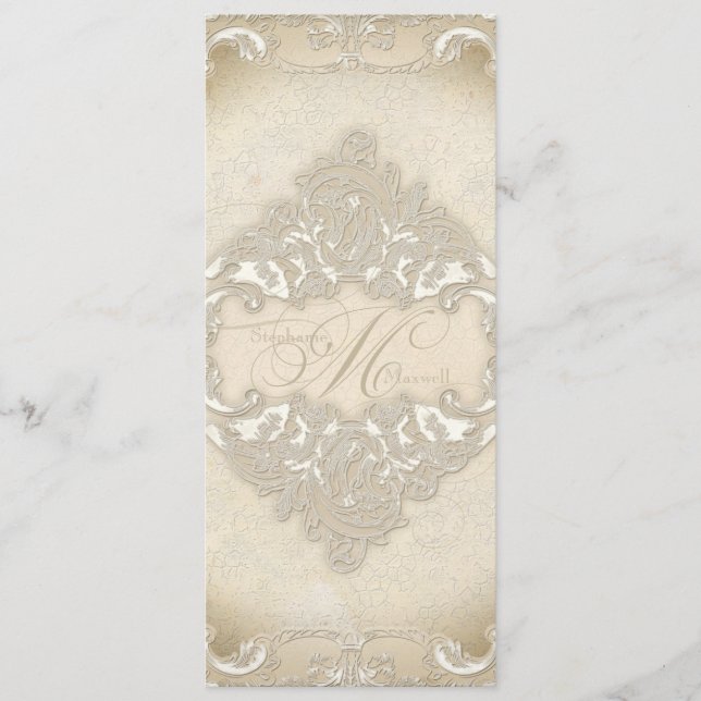 Vintage Monogramm-Spitze-barocker Menükarte (Vorderseite)