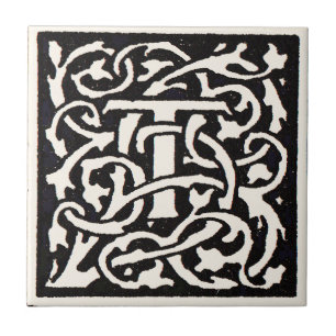 Vintage Monogramm T Art Nouveau Buchstabe Fliese