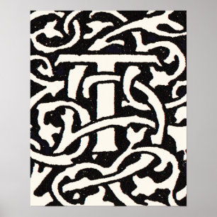 Vintage Monogramm T Art Nouveau Buchstabe Poster