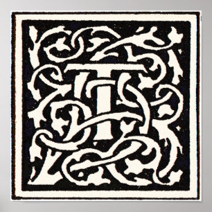 Vintage-Monogramm T Art Nouveau Buchstabe Poster