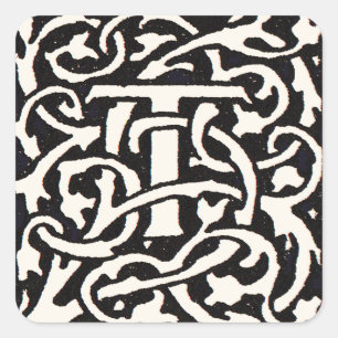 Vintage Monogramm T Art Nouveau Buchstabe Quadratischer Aufkleber