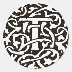 Vintage Monogramm T Art Nouveau Buchstabe Runder Aufkleber