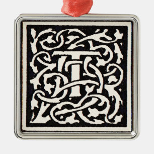 Vintage-Monogramm T Art Nouveau Buchstabe Silbernes Ornament