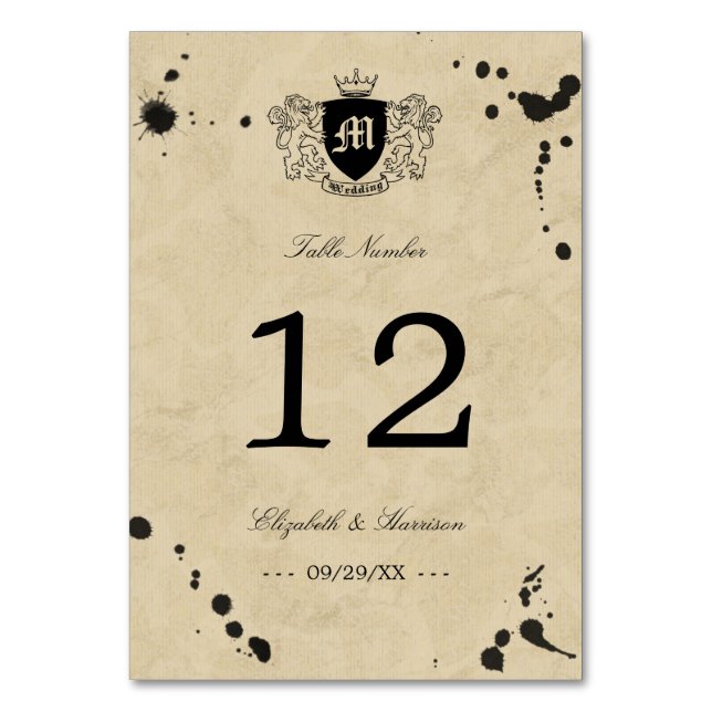 Vintage Monogramm- und Tintenfesthülle Tischnummer (Vorderseite)
