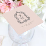 Vintage Monogramm-Wappen-Namen Rosa-Hochzeit Rechteckiger Pappuntersetzer<br><div class="desc">Dieses elegante Design zeichnet sich durch ein verziertes, Vintag inspiriert Wappen von Acanthus-Blätter aus, die zwei Monogramm-Initialen in einem offenen Serifen-Schriftart abrahmen, vertikal gestapelt und durch eine dünne horizontale Linie getrennt sind. Fügen Sie die Namen des Paares und das Trauungsdatum unten hinzu. Design und Text sind in Holzkohle grau auf...</div>