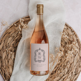 Vintage Monogramm-Wappen-Namen Rosa-Hochzeit Weinetikett