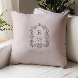 Vintage Monogramm-Wappen Namen Rosé Hochzeit Kissen