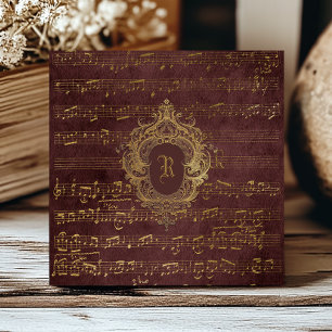 Vintage Monogramm Wappen Notenblatt Burgund Gold Fliese
