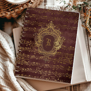 Vintage Monogramm-Wappenblatt-Musikaliennoten Burg Notizbuch