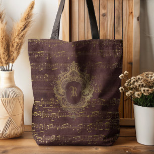 Vintage Monogramm-Wappenblatt-Musiknoten Burgunder