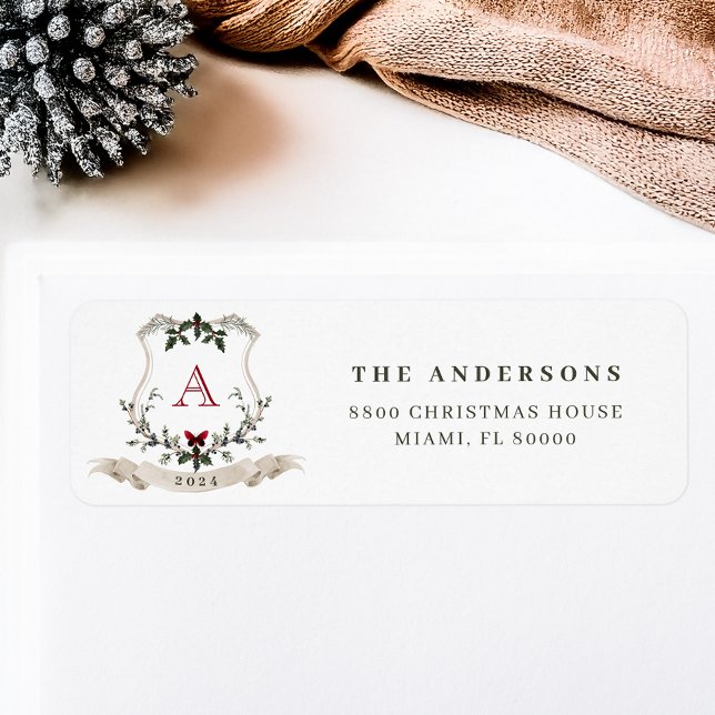 Vintage-Monogramm-Weihnachts-Rücksende-Adressetike (Von Creator hochgeladen)