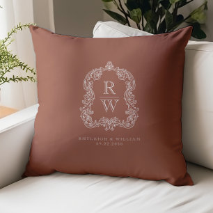 Vintage-Monogrammwappen-Namen Terrakotta-Hochzeit Kissen