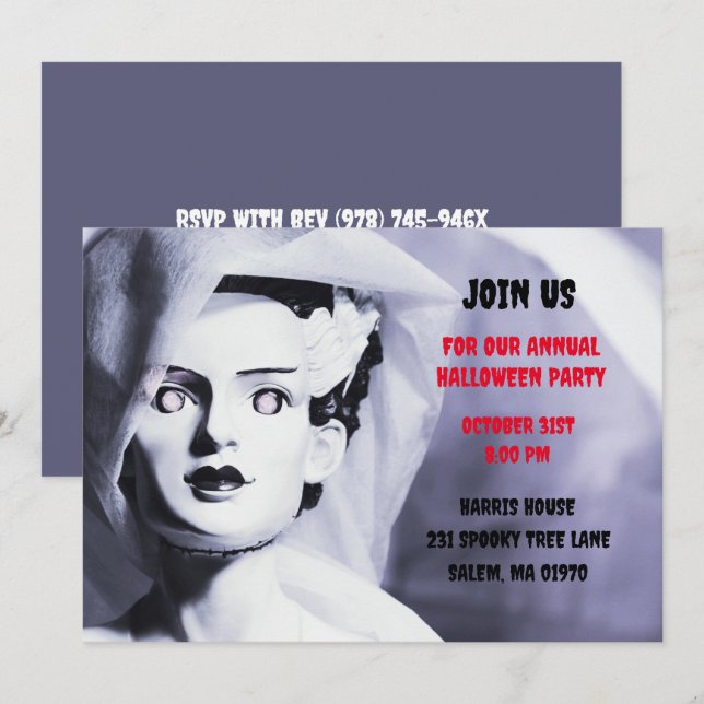 Vintage Monster-Schwarz-weiße Brücke Frankensteins Einladung (Vorne/Hinten)