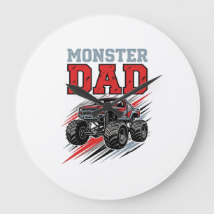Vintage-Monster-Truck-Shirt-Design für Monster-Dad Große Wanduhr