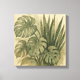 Vintage Monstera und Schlange Pflanze Botanische F Leinwanddruck
