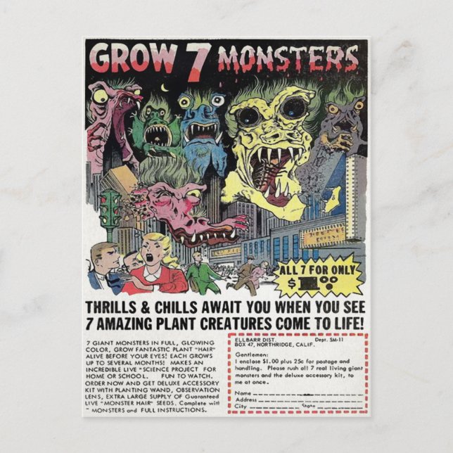Vintage Monsters Mail Order-Anzeige Postkarte (Vorderseite)