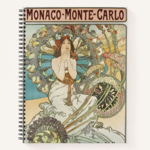 Vintage Mont-Carlo Poster von Alphonse Mucha Notizbuch