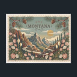 Vintage Montana Travel Poster Art Postkarte<br><div class="desc">Many travelers struggle to find high-end souvenirs that capture the majestic scale of the American West without resorting to generic, mass-produced imagery. This design solves that problem by providing a sophisticated, artisanal tribute to Montana's breathtaking landscapes, featuring towering snow-capped peaks, winding mountain passes, and iconic ponderosa pines adorned with pinecones....</div>
