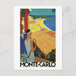 Vintage Monte Carlo Tennis Reiseplakat Postkarte