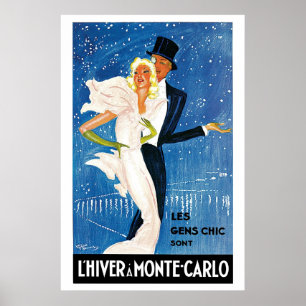 Vintage Monte Carlo Winter-Reise-Werbung Poster