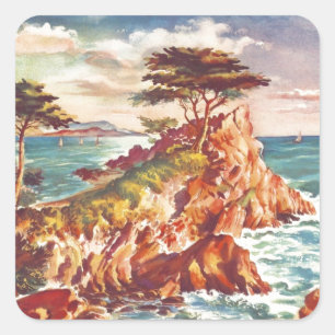 Vintage-Monterey-Küste kalifornischer Tourismus US Quadratischer Aufkleber