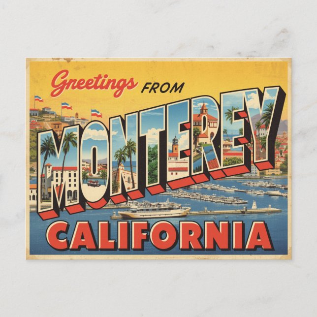 Vintage Monterey-Reise Postkarte (Vorderseite)
