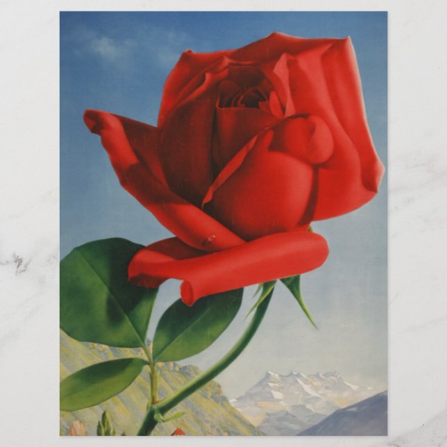 Vintage Montreux Rote Rose Schweiz Genfersee (Vorderseite)