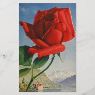 Vintage Montreux Rote Rose Schweiz Genfersee Briefpapier