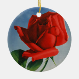 Vintage Montreux Rote Rose Schweiz Genfersee Keramik Ornament