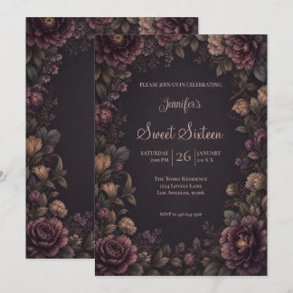 Vintage Moody Flowers Sweet 16 Geburtstag Einladung