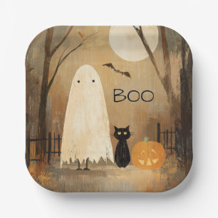 Vintage Moody Geist & schwarze Katze Pappteller